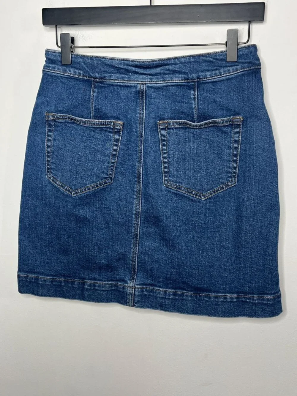LOFT Denim Mini Skirt Womens 2 Blue Button Front Stretch Casual